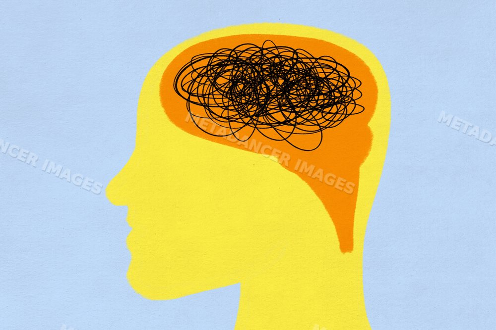 An illustration showing mental confusion and psychological stress