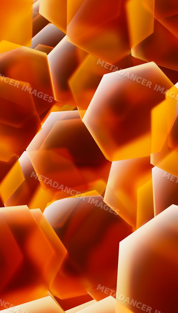 Digital illustration of overlapping orange hexagon shapes