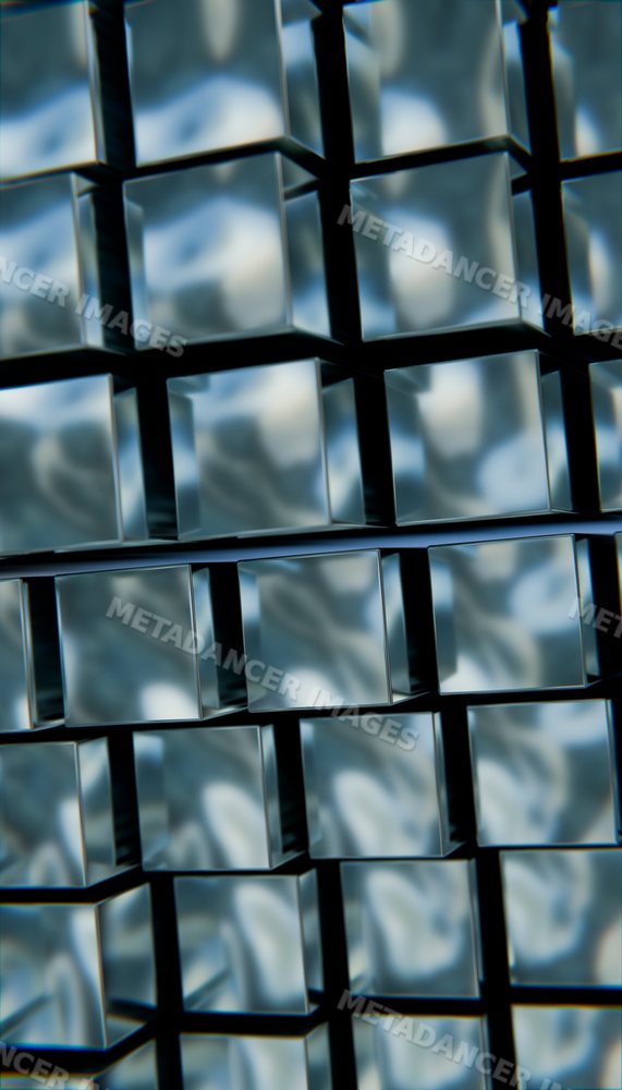 Close-up view of stacked transparent glass cubes creating an abstract