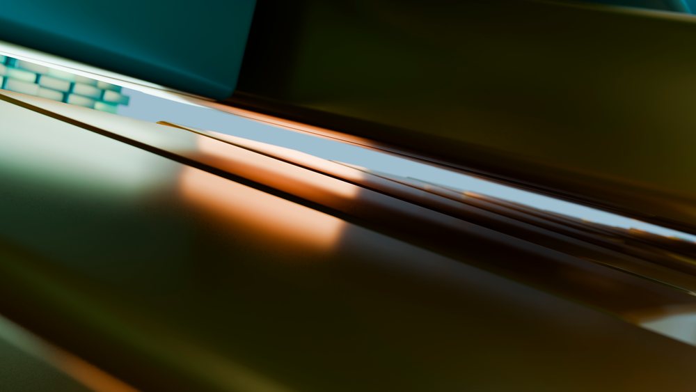 Abstract illustration of gold shiny reflective metallic strips with smooth texture and light reflections.
