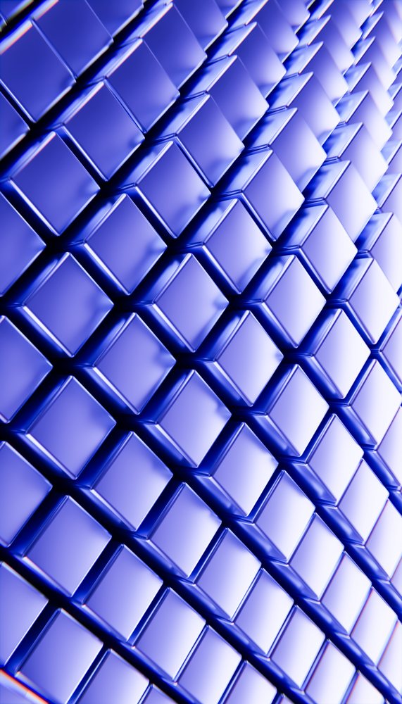 3D purple cubes arranged in a repeating geometric pattern forming an abstract render background.