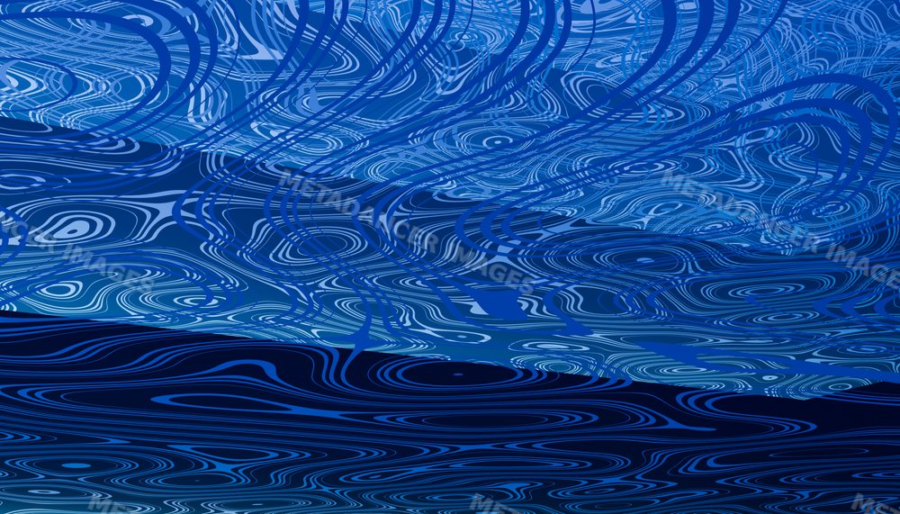 Abstract blue digital artwork with wavy lines and circular ripple