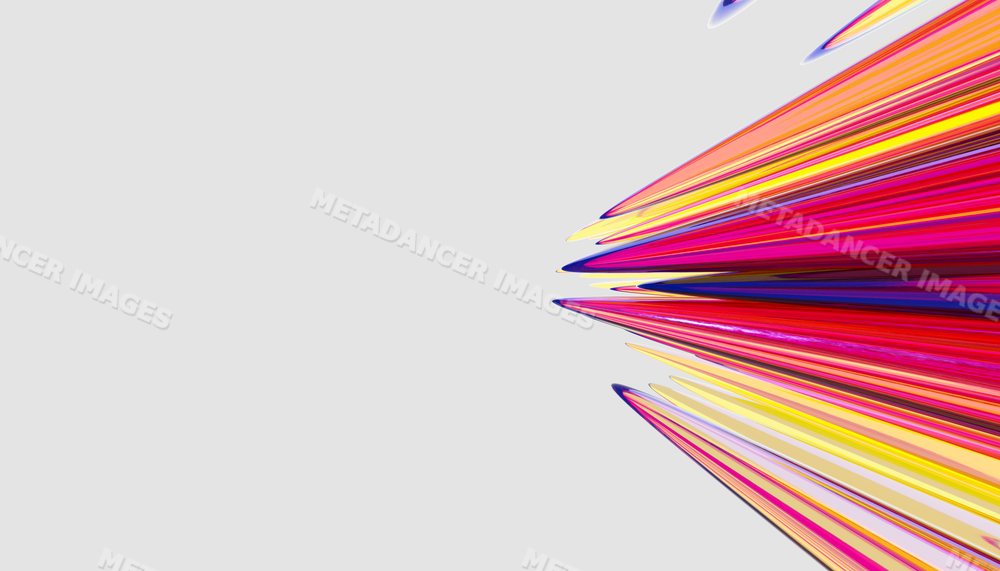 Digital 3d artwork of vibrant colorful spikes converging on a gray