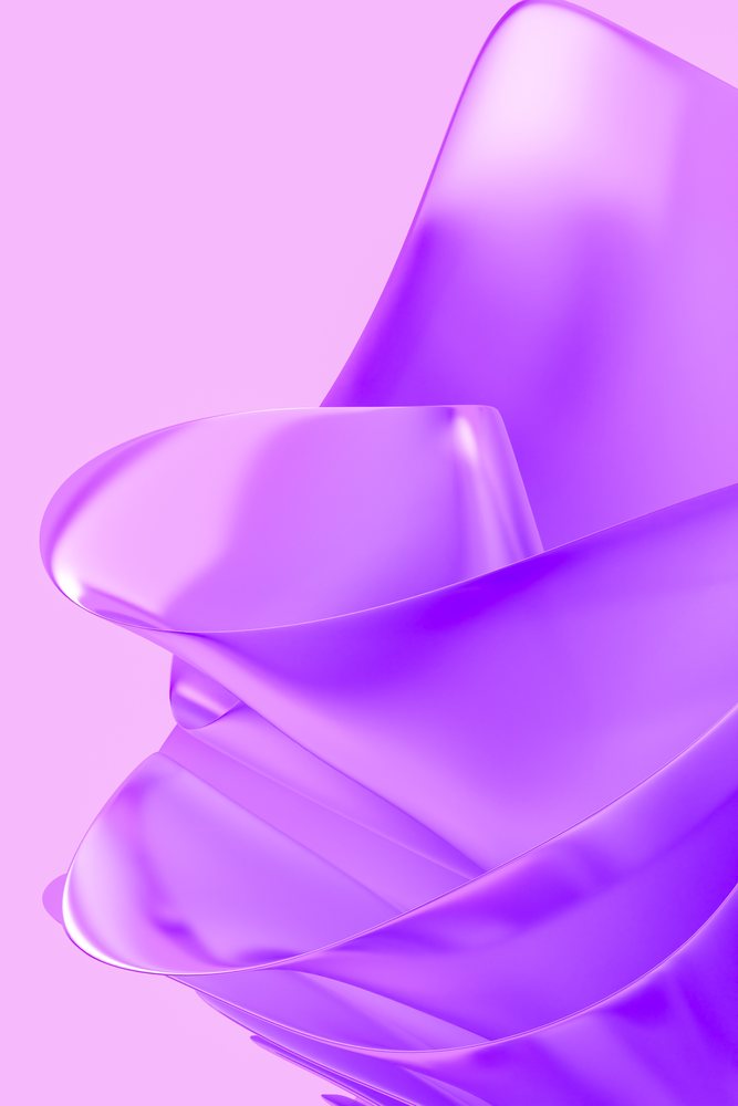 Abstract purple curved shapes with smooth glossy texture on a light purple background.