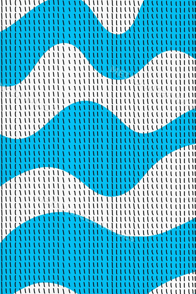 Abstract illustration of blue waves with black dashed lines on white