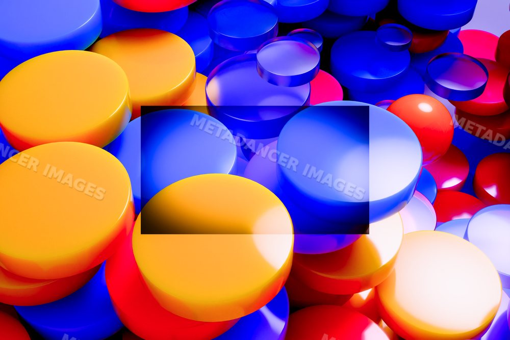 Close-up 3d render of colorful overlapping circular discs abstract
