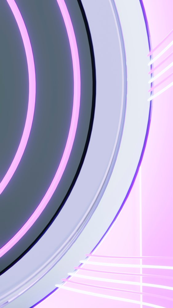 Abstract digital illustration featuring glowing neon concentric circles with purple and pink curved lines.