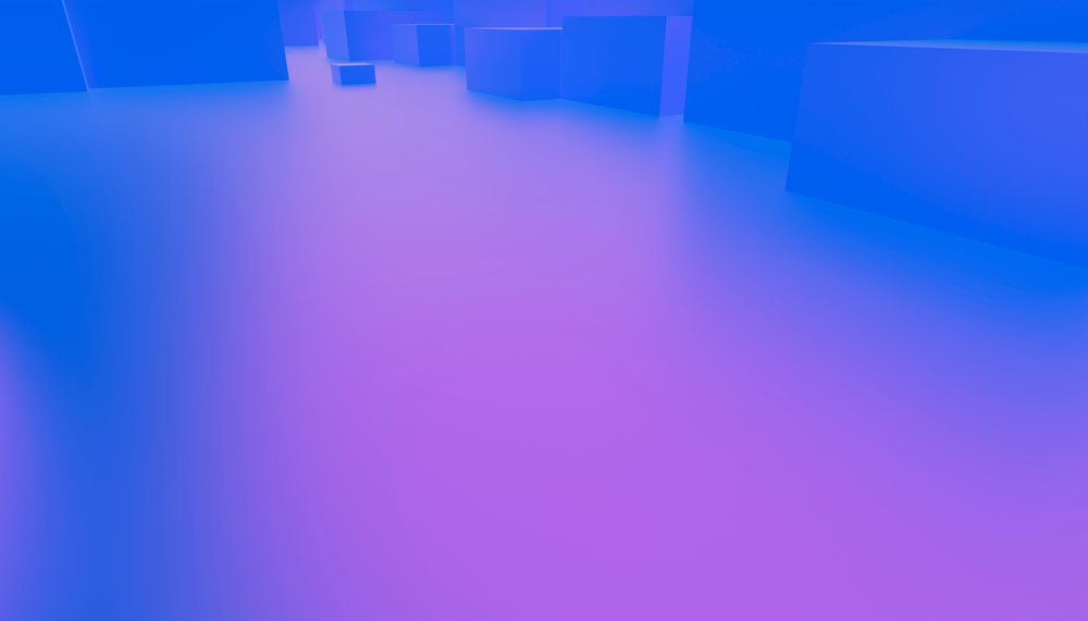 Abstract digital 3d rendering featuring a blue and purple gradient with geometric cube shapes.