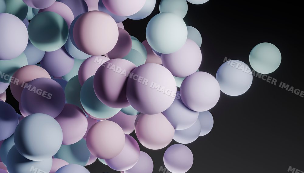 3d rendering of floating pastel-colored spheres in abstract art