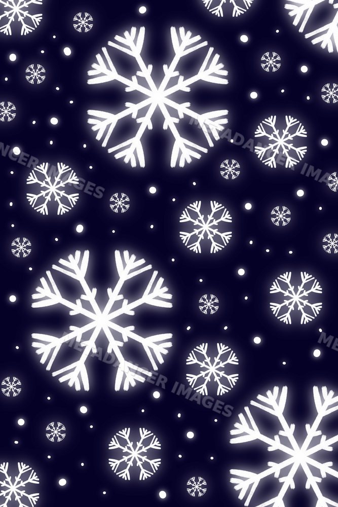 Digital illustration of white snowflakes falling in winter weather