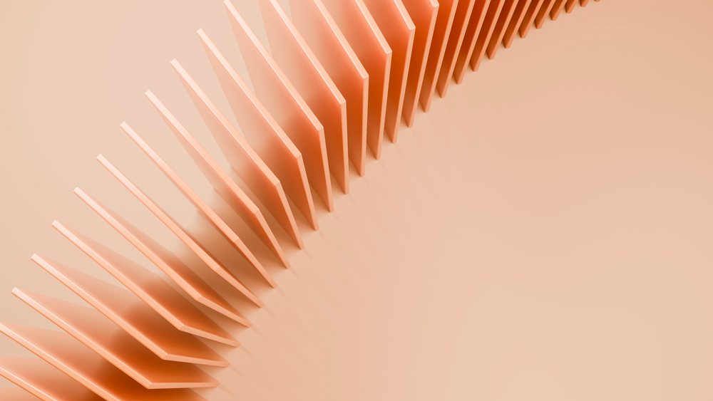 Orange 3D panels arranged vertically create a smooth, geometric, minimalist abstract composition.