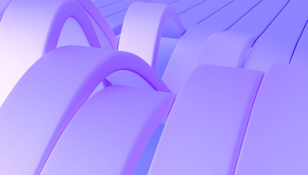 Abstract 3D render of smooth lavender curved ribbons forming a modern artistic pattern.