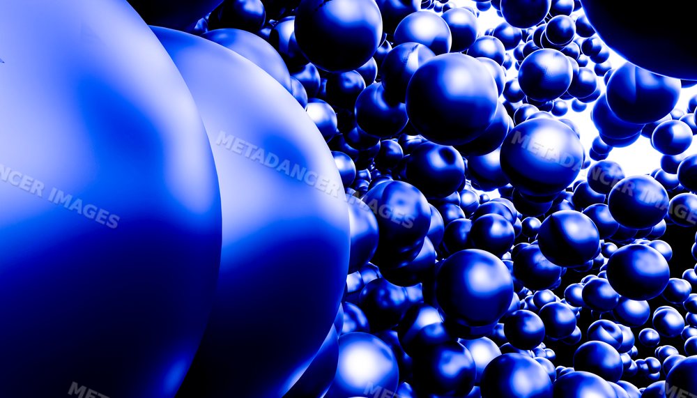 A cluster of shiny blue 3d spheres in digital abstract design