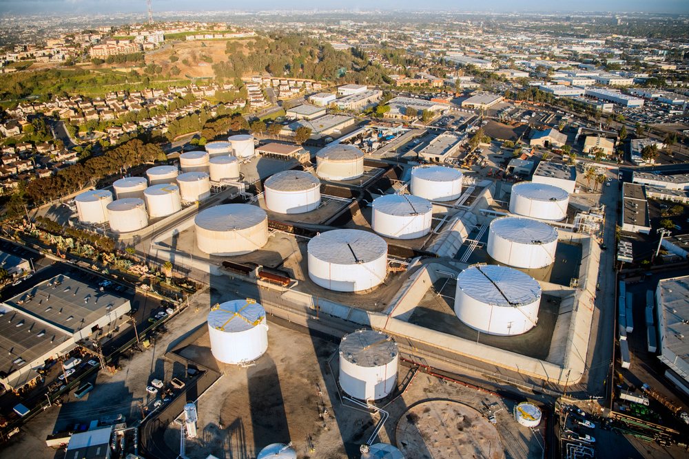 Storage tanks and industrial facilities at the, Port of Long Beach, CA, USA.