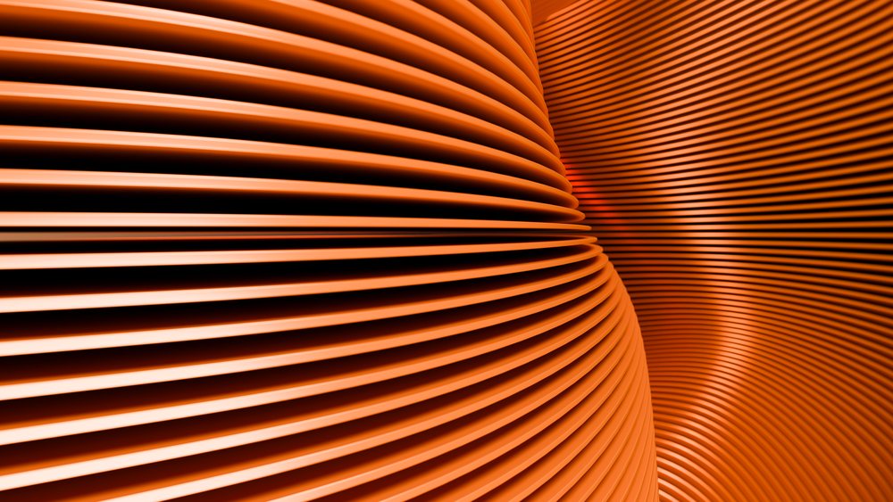 Close-up digital illustration depicting flowing orange curved lines forming a striped abstract textured pattern.