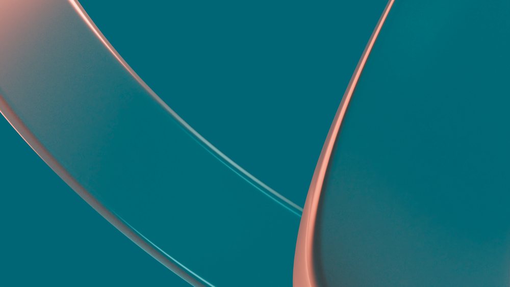 Smooth abstract digital shapes with orange edges compose a minimalist turquoise background illustration.
