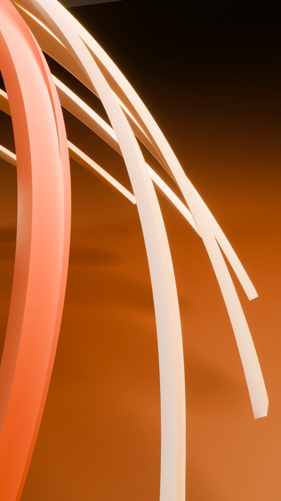 Digital 3D rendered abstract illustration featuring smooth orange and white curved lines on a gradient orange background.