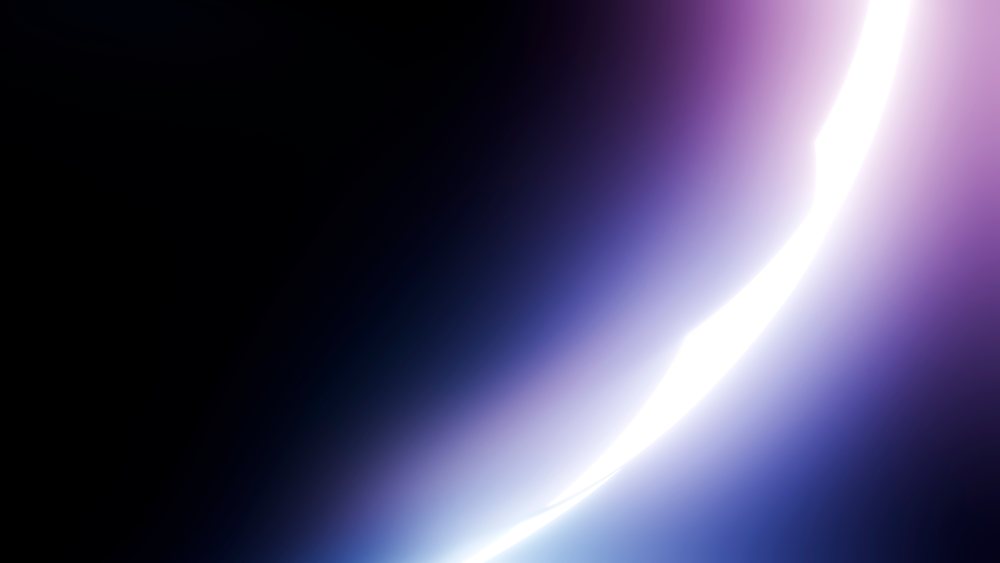 Glowing curved light streak in purple and blue hues on a dark gradient background in a digital abstract illustration.