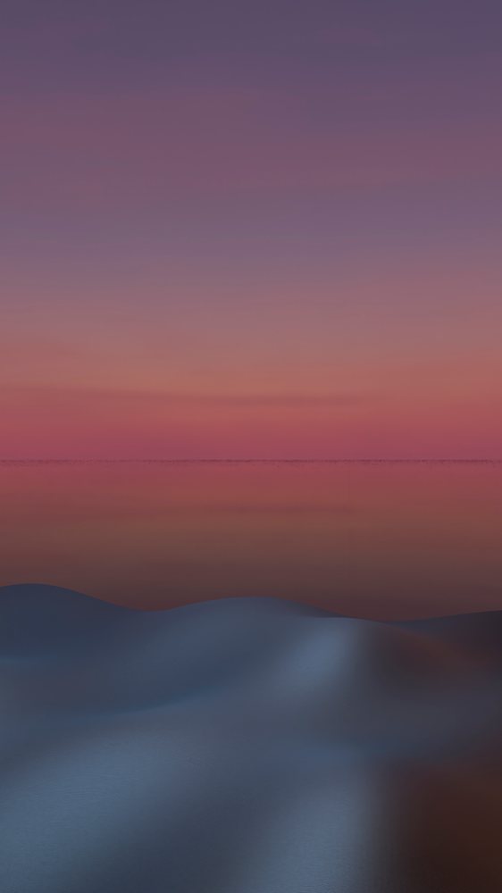 Dunes under a colorful sunset sky create a peaceful desert landscape at twilight.