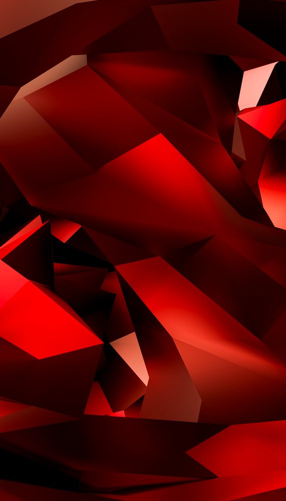 Red faceted crystal cluster with shiny reflective surfaces creating an abstract natural mineral texture.