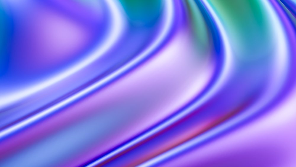 Abstract render of colorful fluid wavy shapes with smooth gradients and shiny surface.