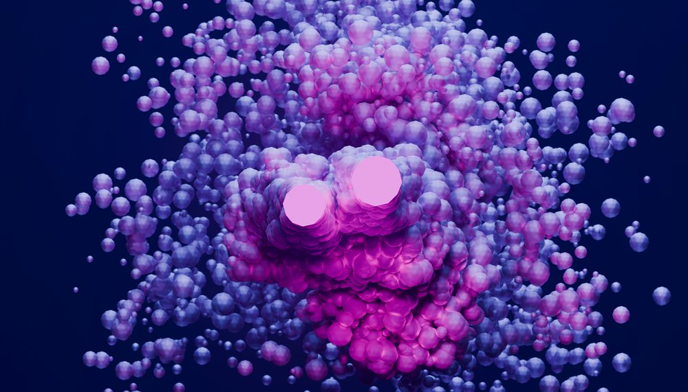 Purple spheres clustered in a digital 3d abstract composition
