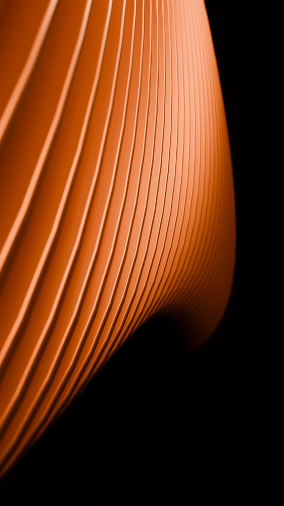 Close-up digital illustration of an orange curved abstract shape with grooves on a black background.