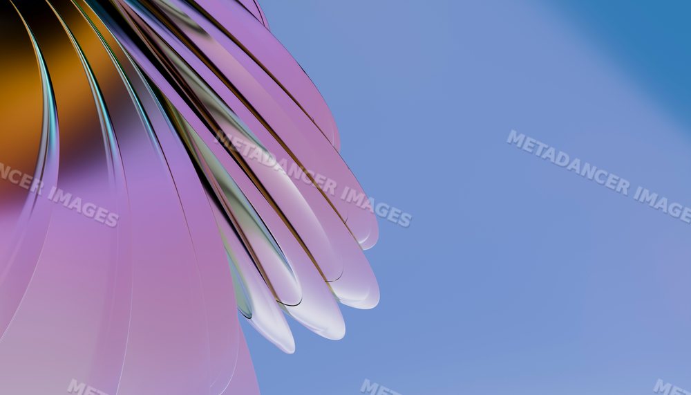 Close-up of curved metallic abstract sculpture with purple hues