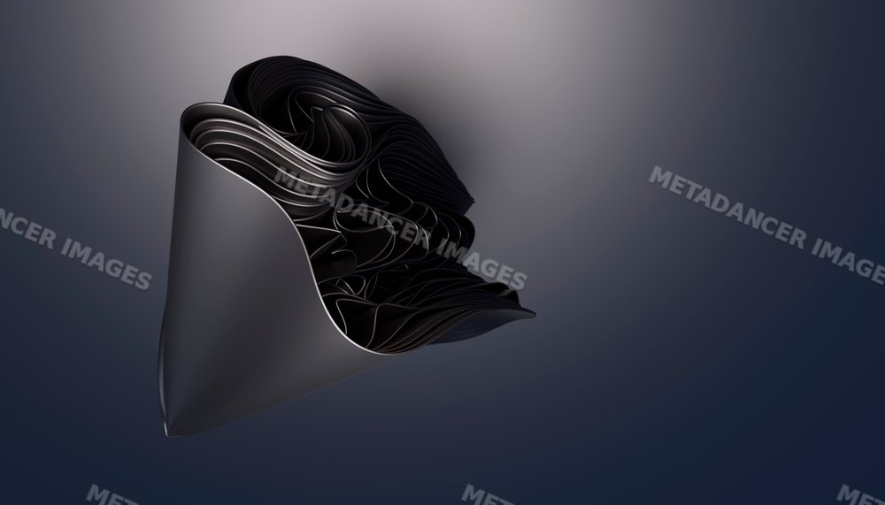 Digital 3d rendering of an abstract black folded layered shape