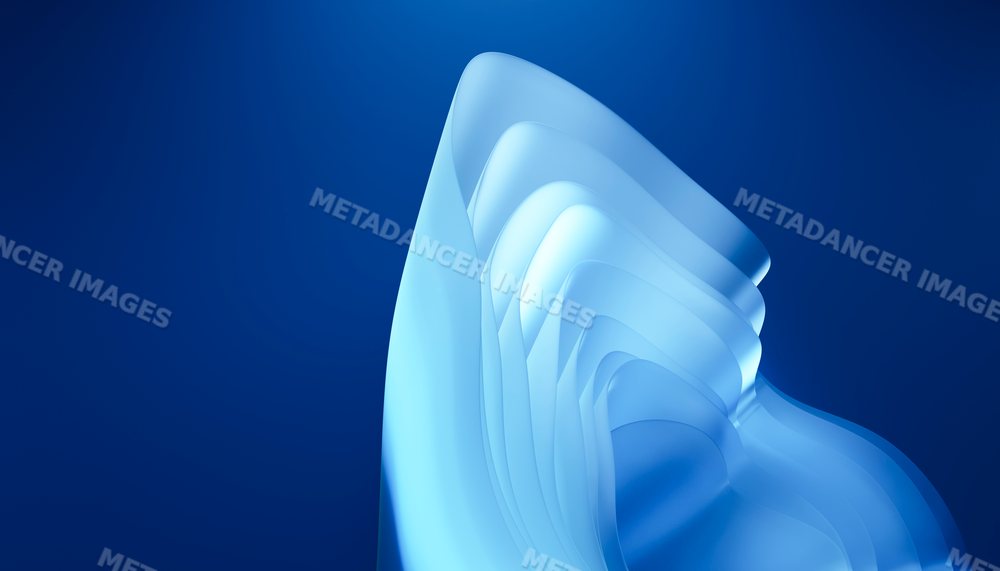 Digital abstract artwork featuring smooth layered blue shapes