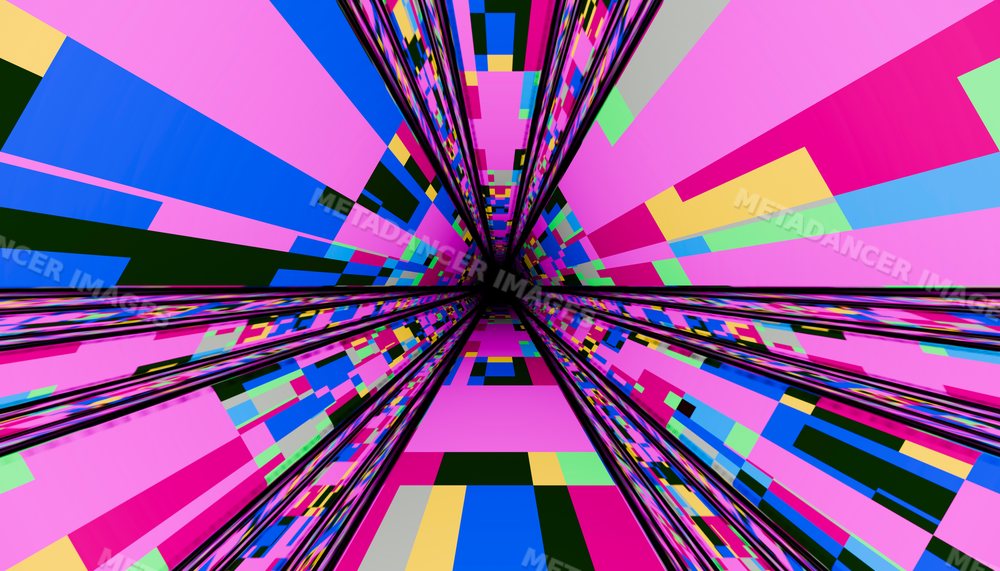 Colorful abstract digital tunnel with geometric mosaic pattern