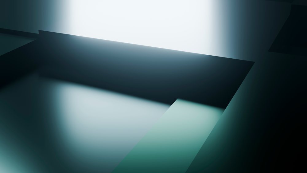 Abstract geometric rectangles featuring gradients and shadows compose a modern minimalist digital art piece with strong light-dark contrast.