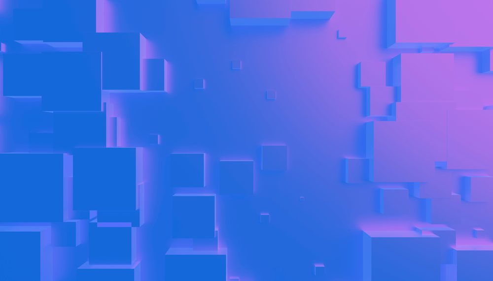 3d blue cubes with purple lighting create an abstract geometric pattern and textured digital art background.