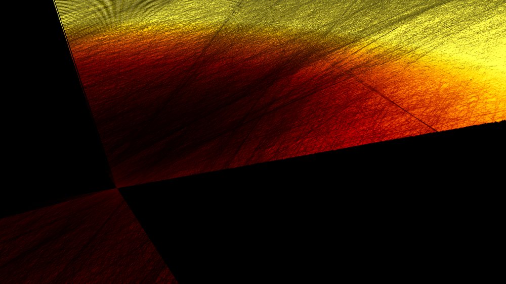 Abstract geometric digital art featuring textured gradients of red, orange, and yellow with black triangular shapes.