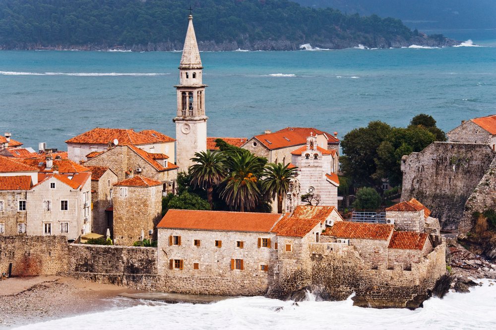 Historic old town fortress of Budva on the Adriatic coast.