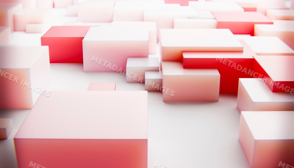Abstract 3d rendering of red and white geometric blocks