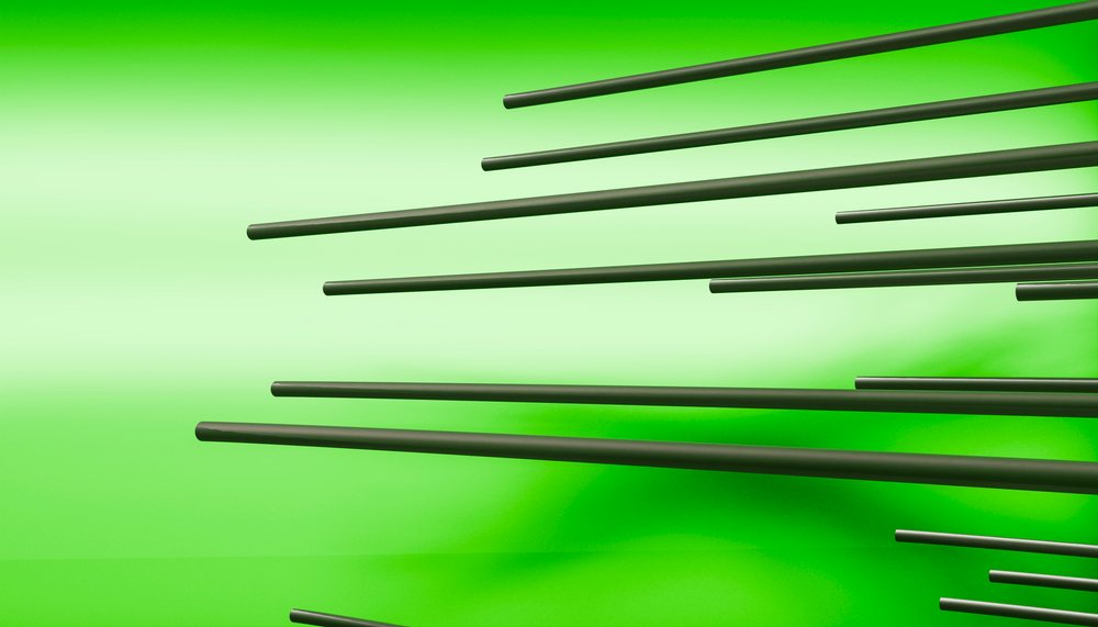 Horizontally arranged solid green poles against a vibrant green gradient abstract background.