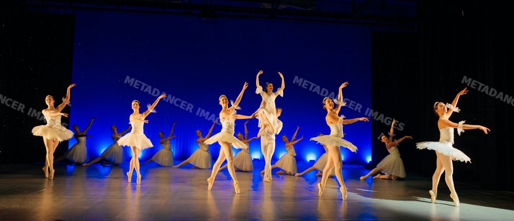 Ballet dancers perform a classical holiday ballet on stage