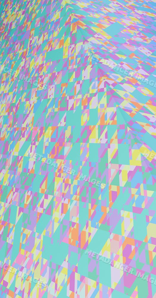 An abstract digital pattern composed of colorful geometric shapes