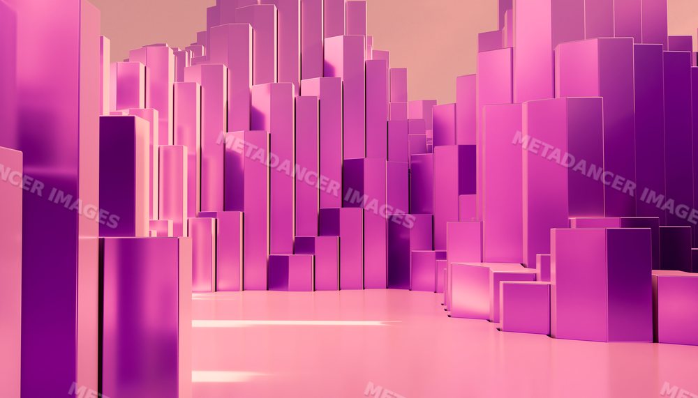 Abstract purple rectangular blocks stacked like a futuristic cityscape