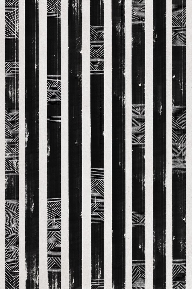 Vertical black and white striped pattern with textured geometric line details in an abstract layout, illustration.