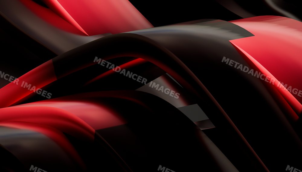 Abstract digital art with smooth black and red curved glossy shapes