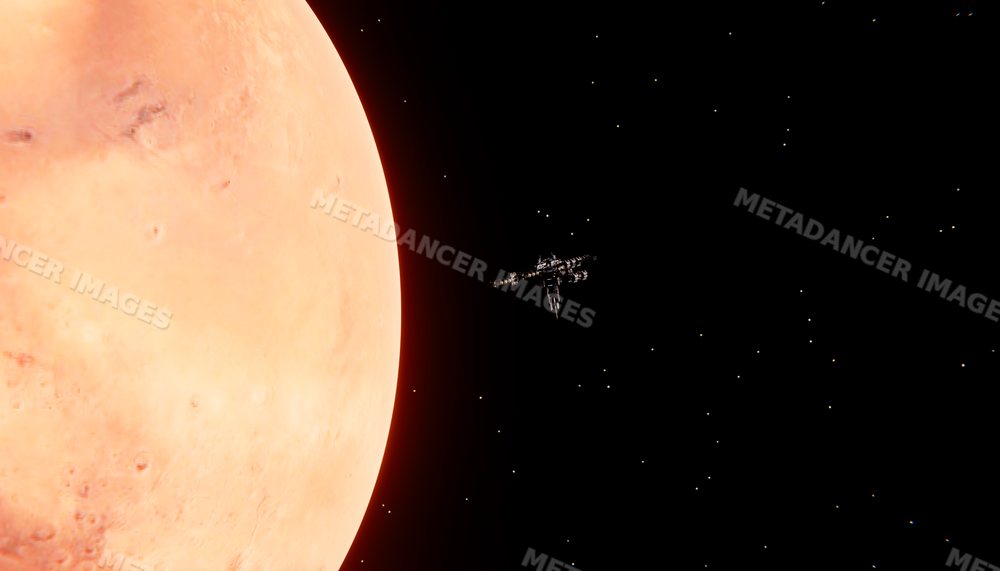 A large planet and a distant space station are depicted in outer space