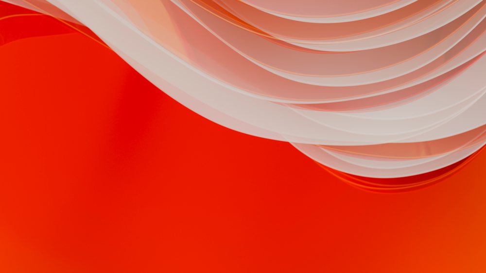 White translucent curved layers over a bright red background creating an abstract modern design.