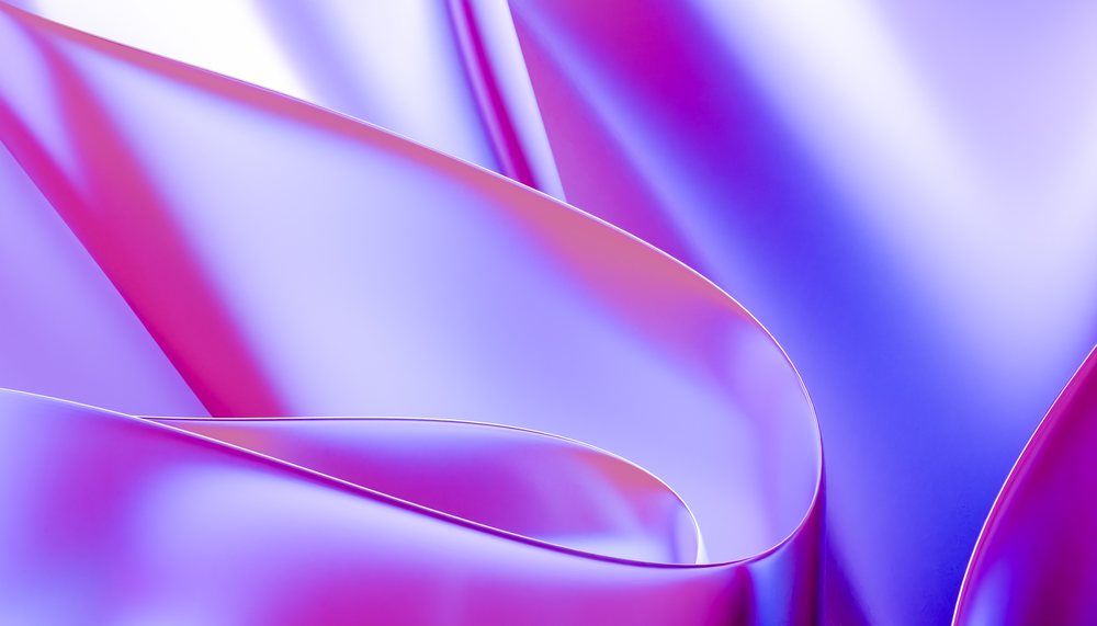 Abstract digital render featuring flowing purple, pink, and blue ribbon shapes with smooth curved forms and a glossy color gradient.