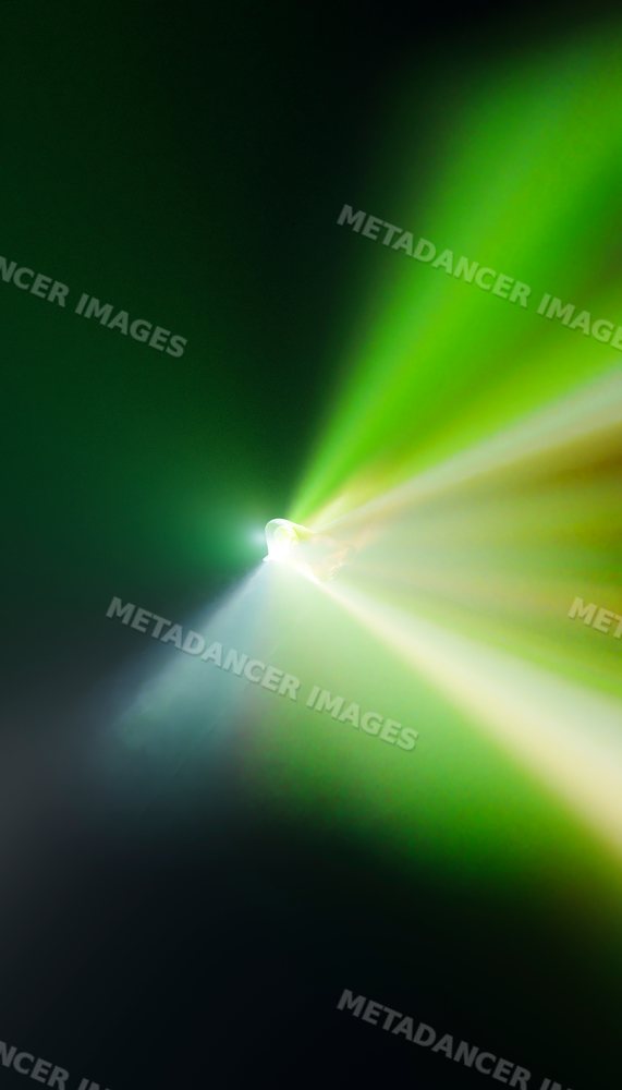 Bright green and white beam of light creating an abstract glowing