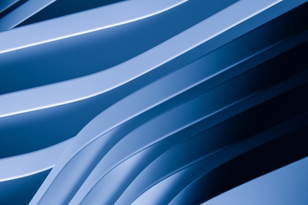 Abstract smooth blue waves and curves creating a flowing pattern in a digital render background.