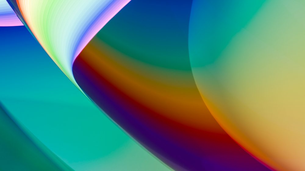 Colorful abstract digital artwork with vivid rainbow gradient curves and smooth flowing shapes.
