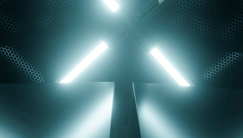 Server racks illuminated by cooling lights inside a high-tech data center environment.