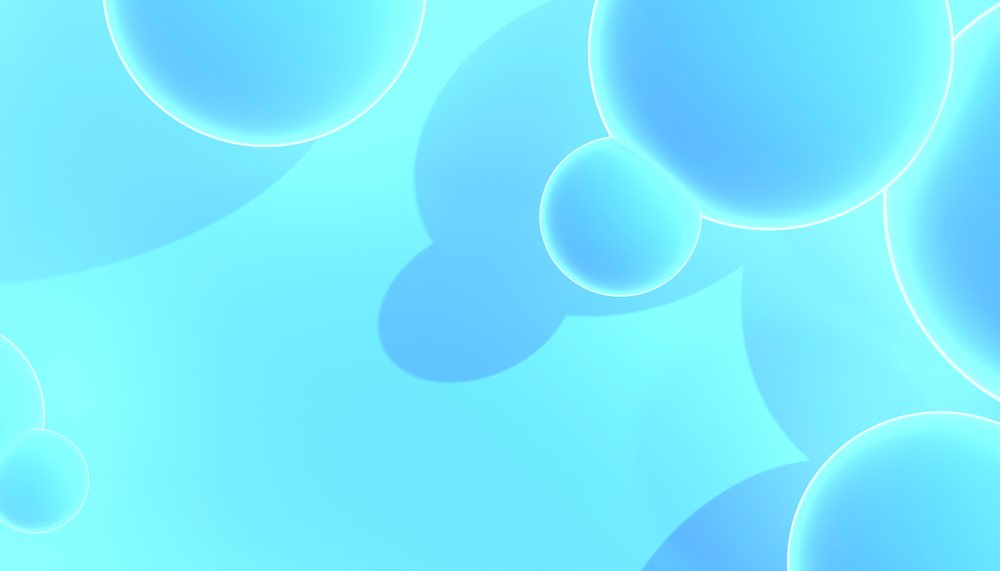 Floating glowing blue spheres on a light blue abstract background with soft shadows.